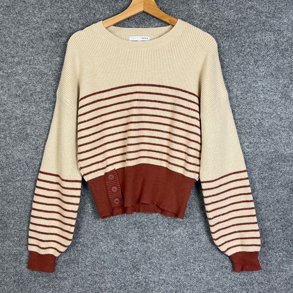 Baltic Born Sweater Womens Large Beige Excellent Striped Button Side Knit